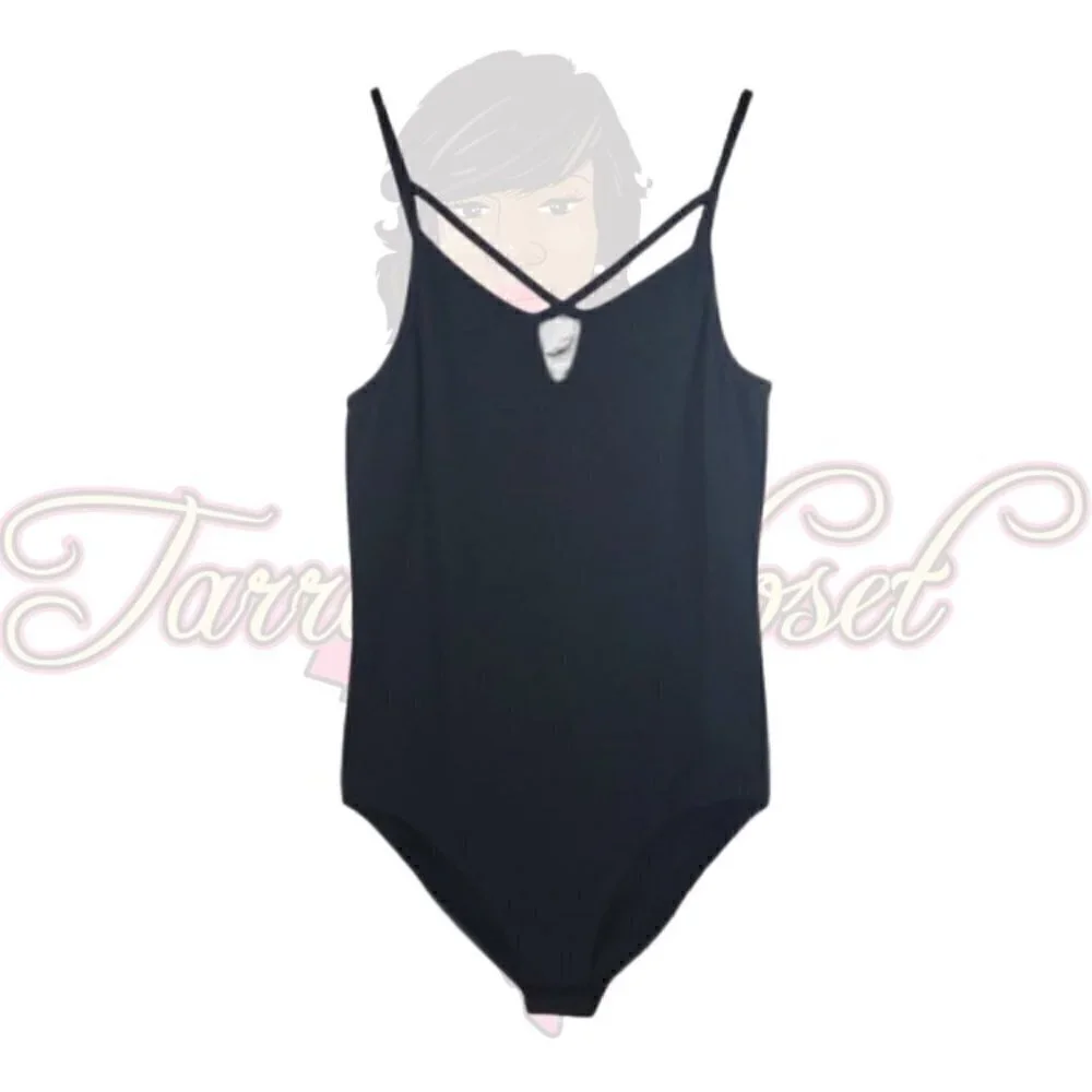 ☀ Better Be Black Keyhole Snap Body Suit Sz M